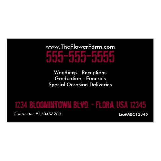 Business Cards Rose Photo Flower White Template (back side)