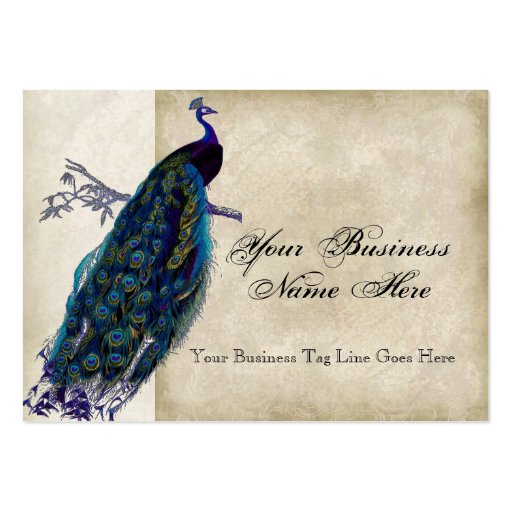 Business Cards - Teal Vintage Peacock 8 & Etchings (front side)