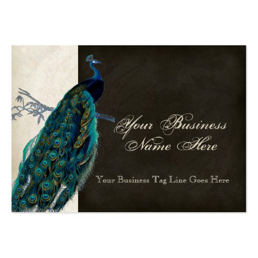 Business Cards - Teal Vintage Peacock 8 & Etchings (front side)