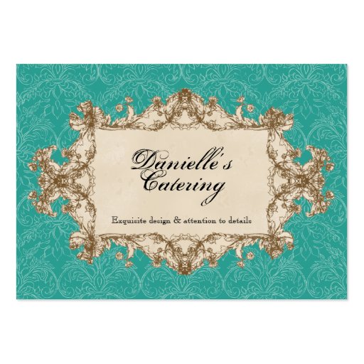 Business Cards - Teal Vintage Peacock & Etchings (front side)