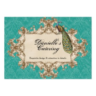 Business Cards - Teal Vintage Peacock & Etchings