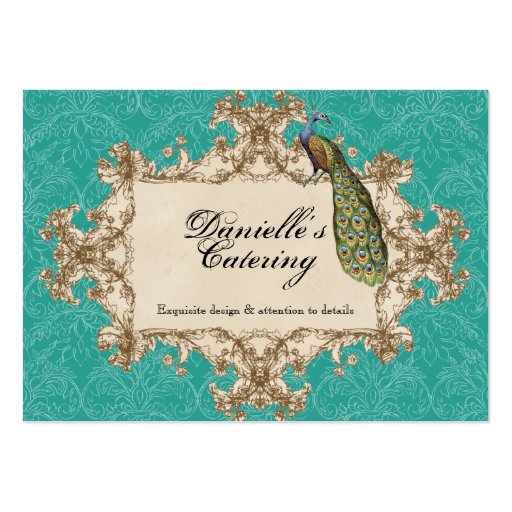 Business Cards - Teal Vintage Peacock & Etchings (front side)