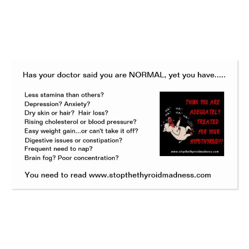 BUSINESS CARDS to PASS OUT - Stop Thyroid Madness (front side)