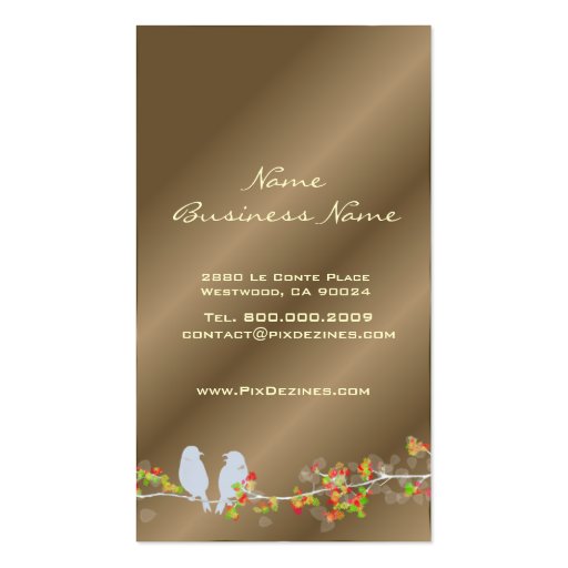 Business cards with love birds on cooper tone (back side)