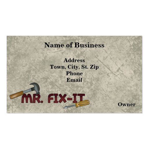 Business Contractors-Handyman Card Business Card Template (front side)