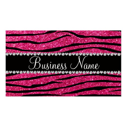 Business name hot pink glitter zebra stripes business card templates (front side)