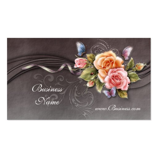 Business Profile Card Vintage Pink Roses 2 Business Cards (front side)