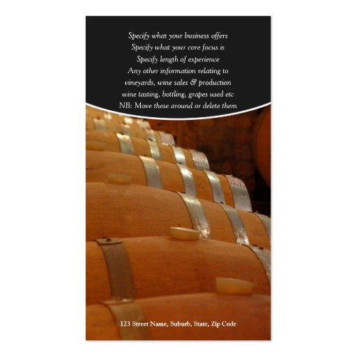 Business profile winery cellar vineyard grape business card (back side)