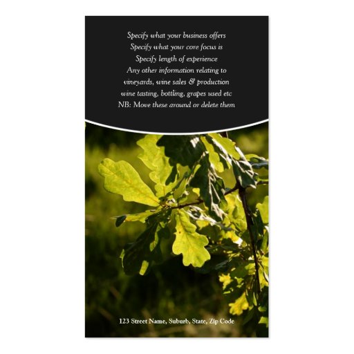Business profile Winery vineyard grape Business Card Templates (back side)