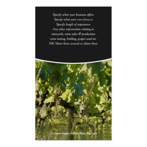 Business profile Winery vineyard grape Business Card Template (back side)