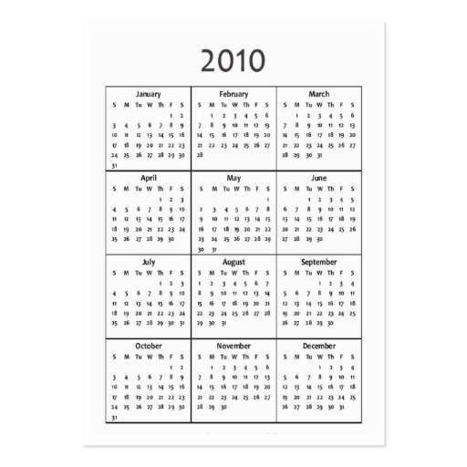 Business/Promotional Card - with 2010 Calendar Business Card Templates (back side)