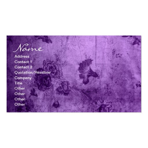 Business Purple Vintage Floral Texture Business Card (front side)