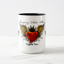 Business Tattoo Winged Heart Crown design Mug mugs