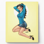 Business Woman Pulling Her Hair Up and Ready to Go Plaques