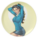 Business Woman Pulling Her Hair Up and Ready to Go Plate