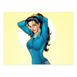 Business Woman Pulling Her Hair Up and Ready to Go Post Card