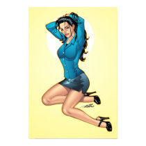 Business Woman Pulling Her Hair Up and Ready to Go Posters