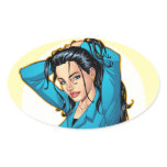 Business Woman Pulling Her Hair Up and Ready to Go Oval Sticker
