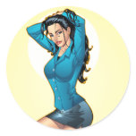 Business Woman Pulling Her Hair Up and Ready to Go Round Sticker