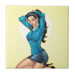 Business Woman Pulling Her Hair Up and Ready to Go Tile