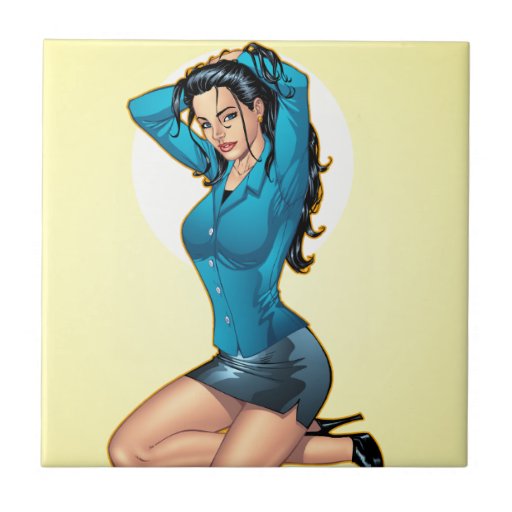 Business Woman Pulling Her Hair Up and Ready to Go Ceramic Tile