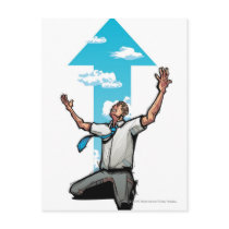 Businessman kneeling, arrow sign in the background postcard