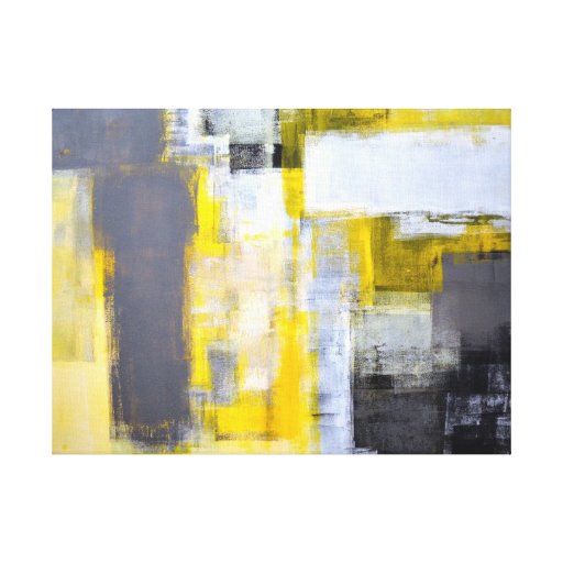 'Busy, Busy' Grey and Yellow Abstract Art Canvas Print Zazzle