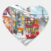 Busy snow winter street scene stickers