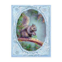 BUSY SQUIRREL & ICICLES by SHARON SHARPE postcards