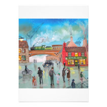 Busy street scene train Gordon Bruce art invitations