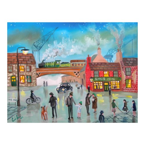 Busy street scene train Gordon Bruce art print