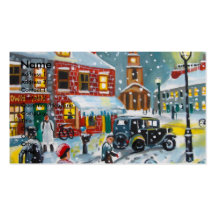 Busy street scene winter snow  Gordon Bruce art Business Card