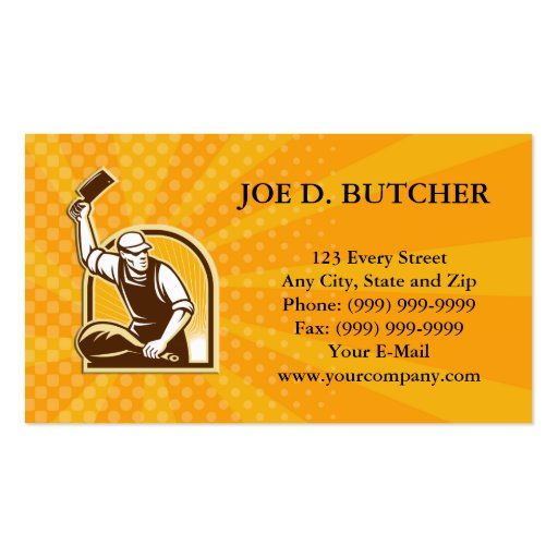 Butcher Knife Leg of Ham Retro Business Cards (front side)