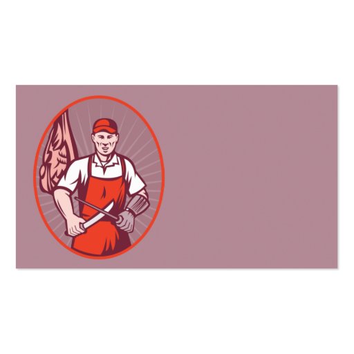 Butcher sharpening knife in butchery business cards