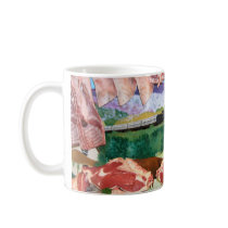 Butchers shop counter mugs