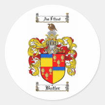 BUTLER FAMILY CREST -  BUTLER COAT OF ARMS ROUND STICKER