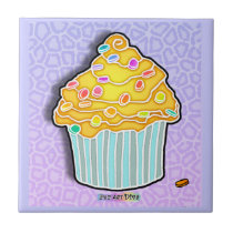 Butter Yellow & Blue Pop Art Cupcke Tile tiles