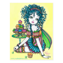 fairy, faerie, fae, gothic, fantasy, myka, jelina, rainbow, cup, cakes, buttercup, acrylic, Cartão postal com design gráfico personalizado