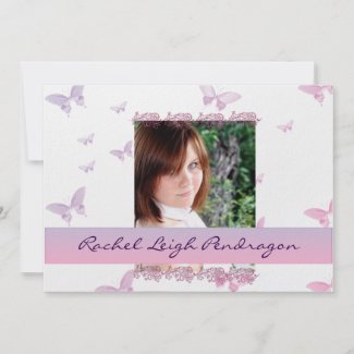 Butterflies and Lace in Pink and Purple invitation