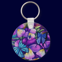 Butterflies and Panseys key chain keychains