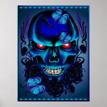 Butterflies and Roses Black Skull Print