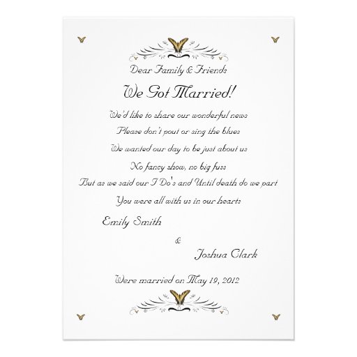 Butterflies and Swirls elopement 2 Invitations (front side)