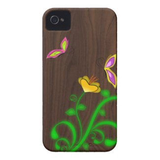 Butterflies and Wood Grain iPhone 4/4S Case