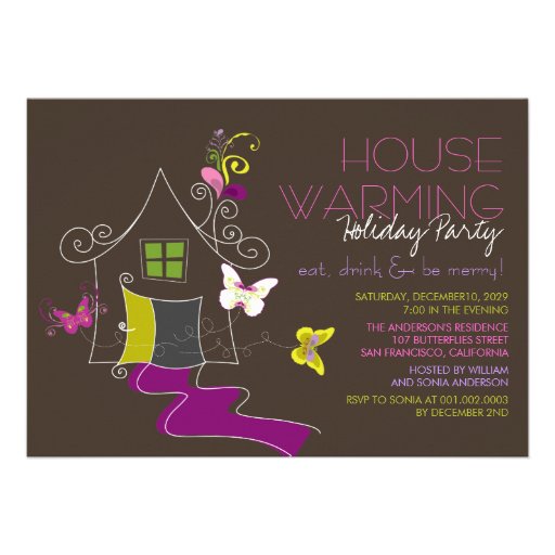 Butterflies Deco Leaves Housewarming Holiday Party Personalized Invite