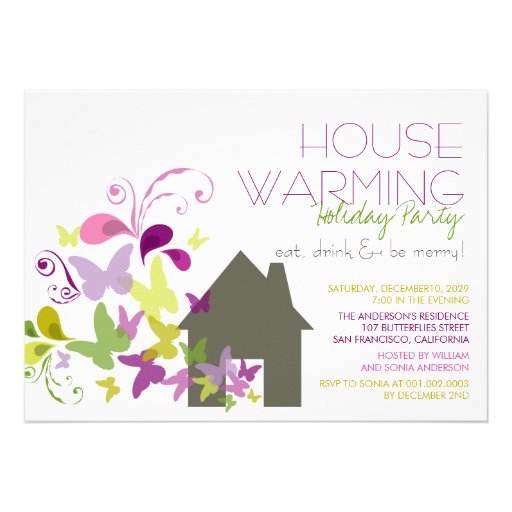 Butterflies Deco Leaves Housewarming Holiday Party Personalized Invite