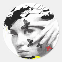 modern, creative, women, beauty, butterflies, woman, portrait, fantasy, butterfly, blackandwhite, collage, inspirational, artsprojekt, girl, Sticker with custom graphic design