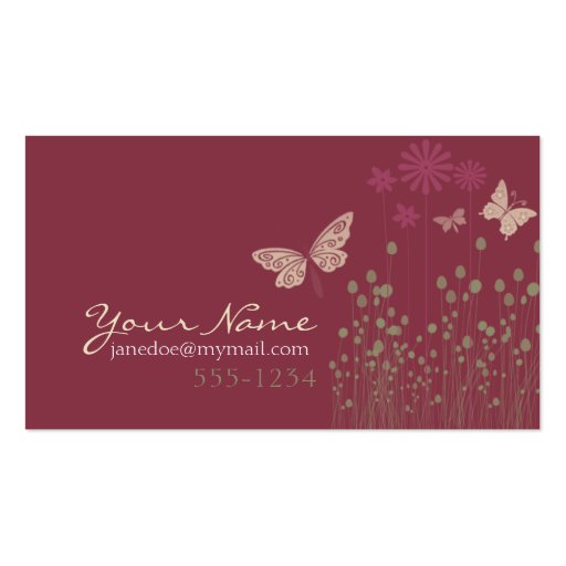 Butterflies & Flowers Business Card Template (front side)