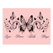BUTTERFLIES & FLOWERS LOVE PEACE FAITH HOPE POST CARDS