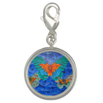 art, butterflies, necklace, charm, blue, [[missing key: type_planetjill_charmbracele]] com design gráfico personalizado