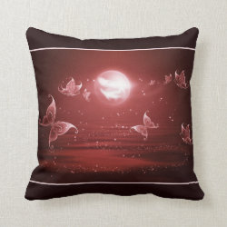 Butterflies in Crimson Moonlight Pillow